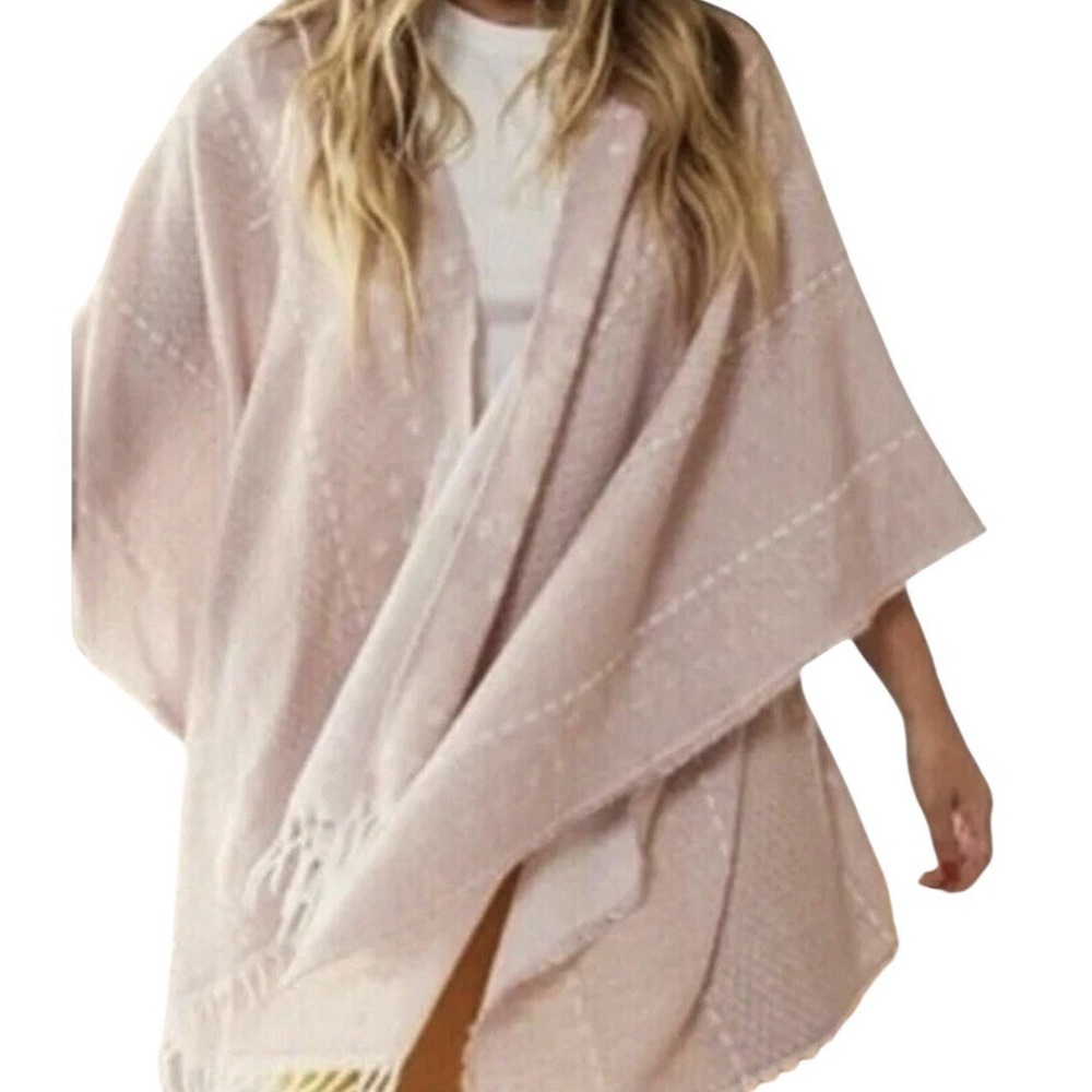 New Gentle Fawn‎ Kimono Women's M/L Pink Shawl Wrap Fringe Poncho Cozy Outdoor